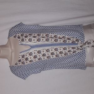 Lucky Brand Top Size SP Floral Print Blue White Tie Front Hemline